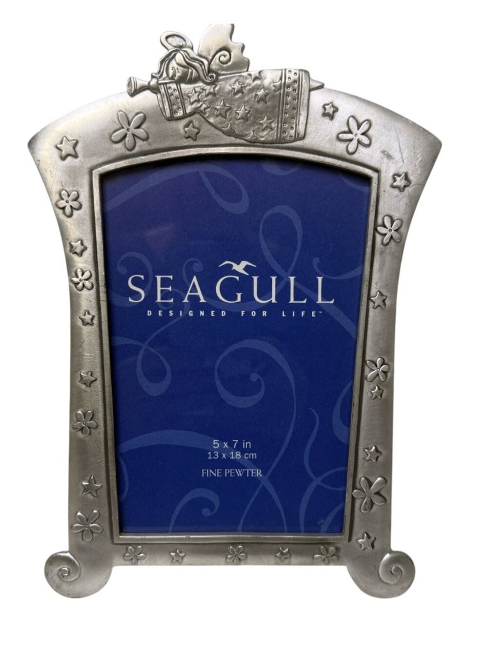 Vintage SEAGULL PEWTER Angel Picture Frame 5x7 Canada Silver Tone Whimsical